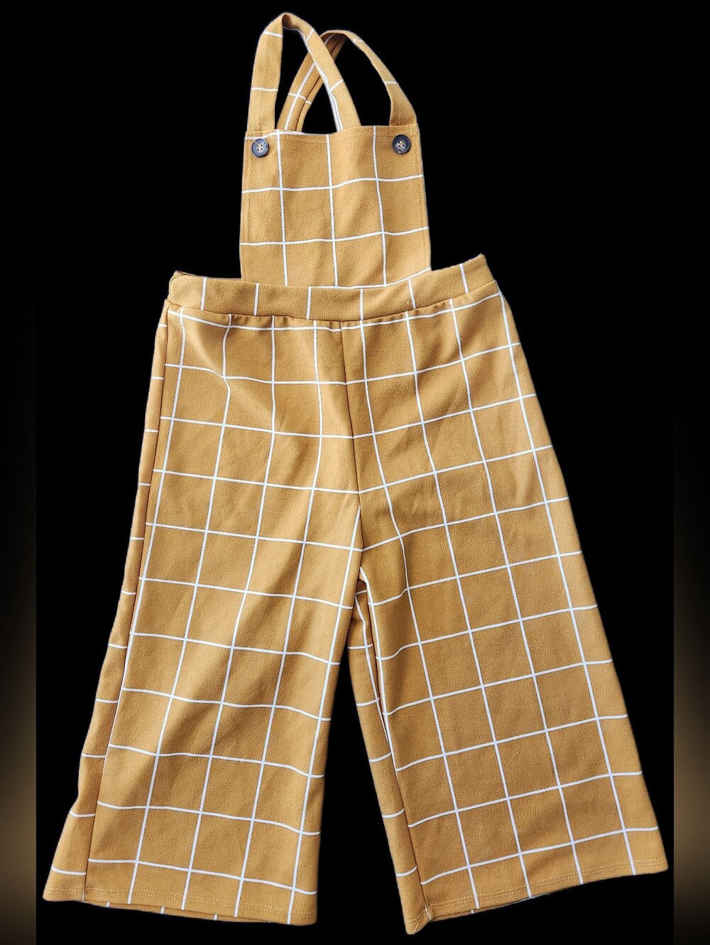 Mustard Yellow Wide Legged Romper Grid Pattern Size 6x Autumn